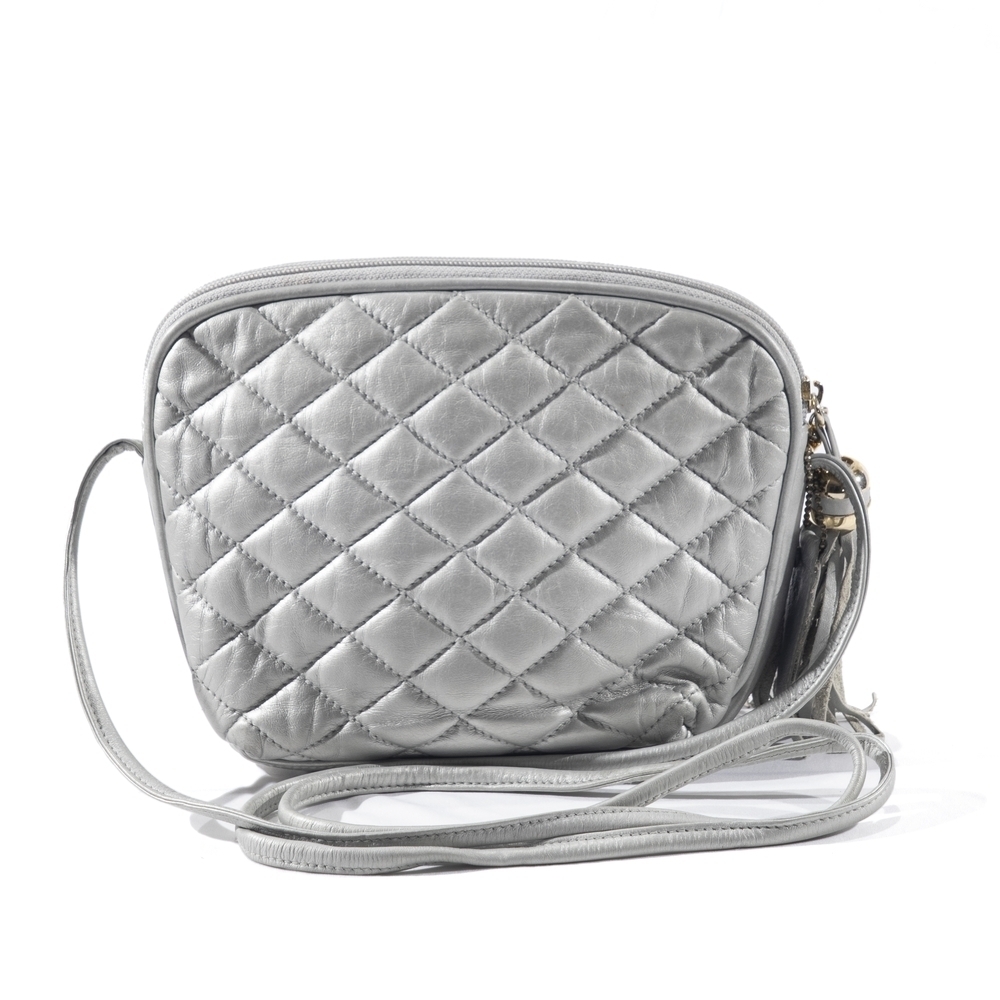 Silver Quilted Crossbody Bag
